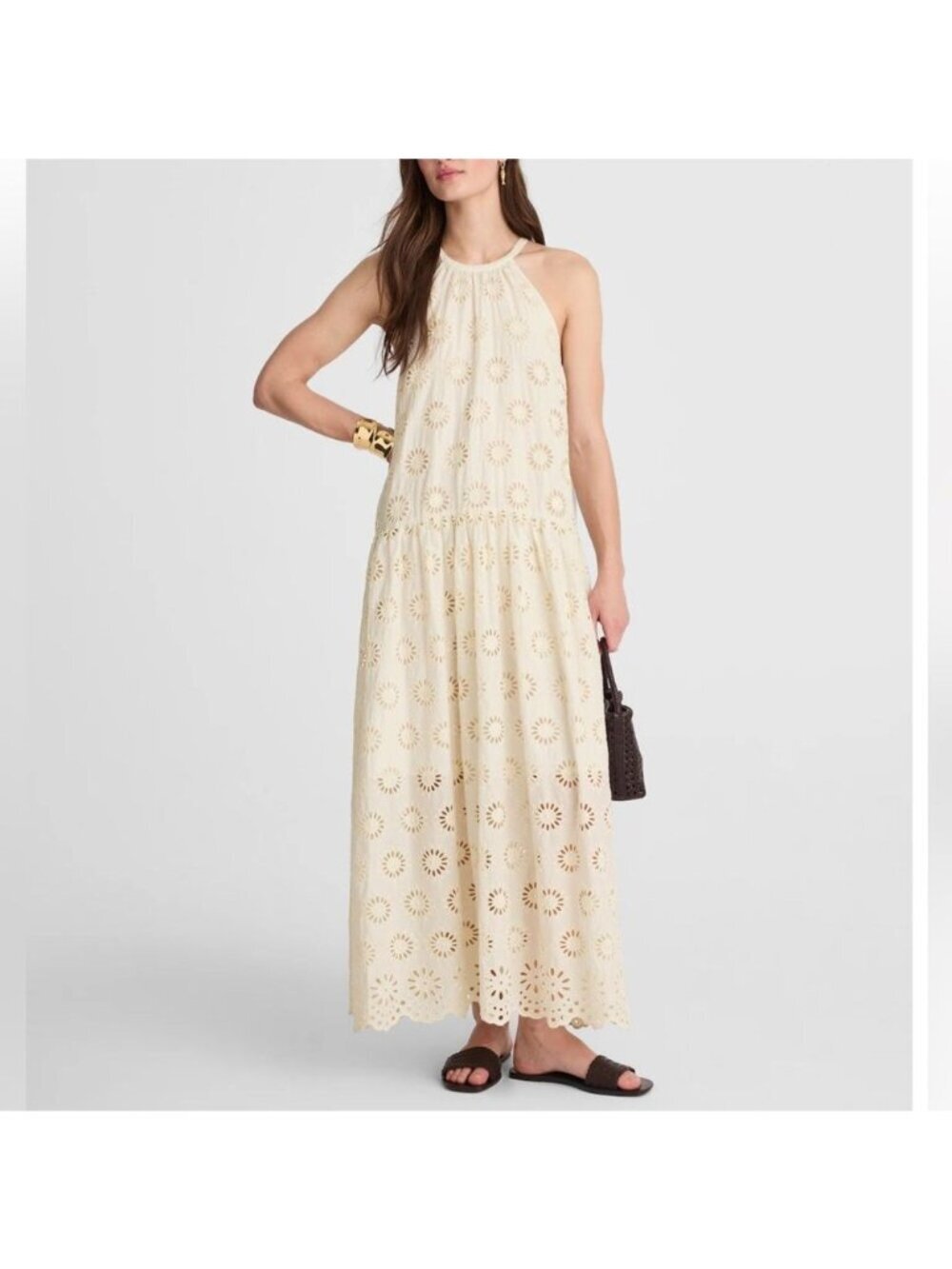 Madewell Embroidered Drop-Waist Maxi Dress Floral Eyelet Medium Boho Prairie NWT